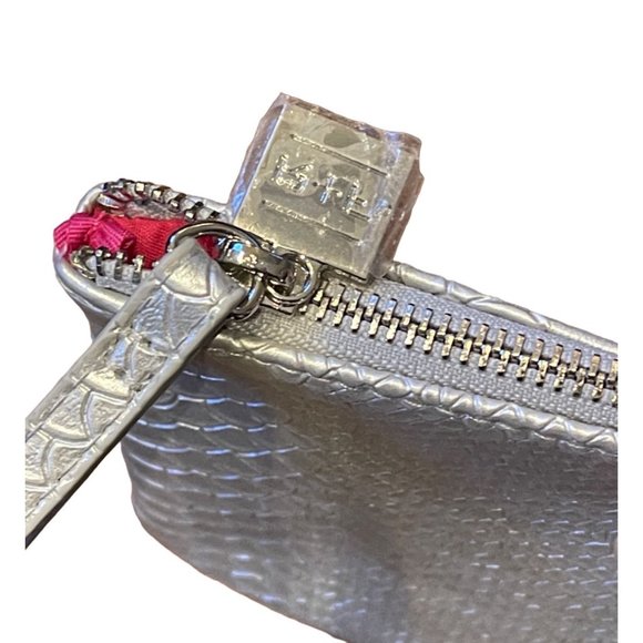 Rodan + Fields Wristlet Silver Pouch Faux Snakeskin Cosmetic Travel Case Small - Picture 3 of 4